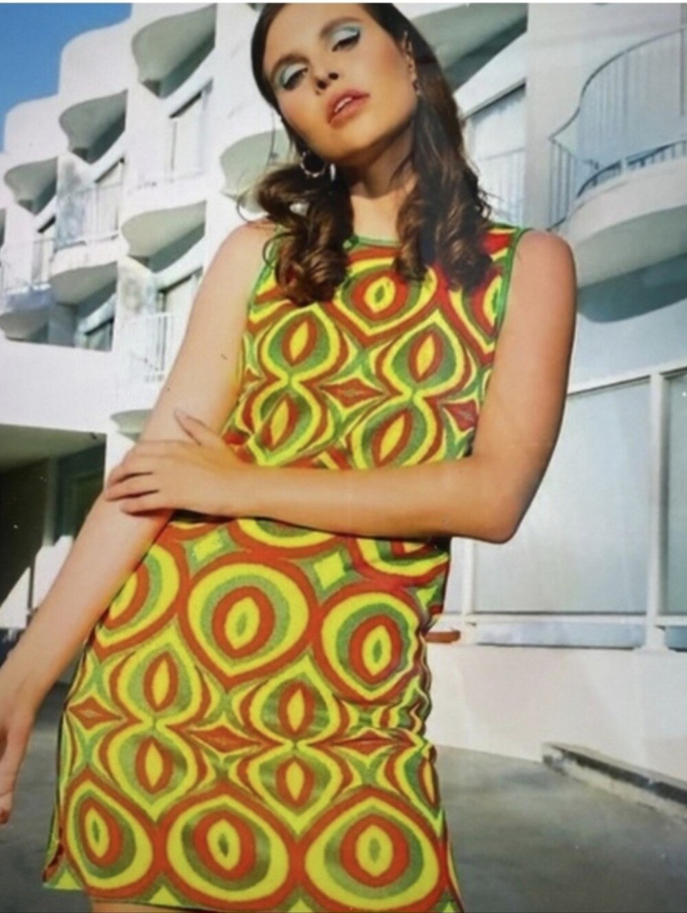Zara Mini Shift Dress in Orange, Yellow and Green